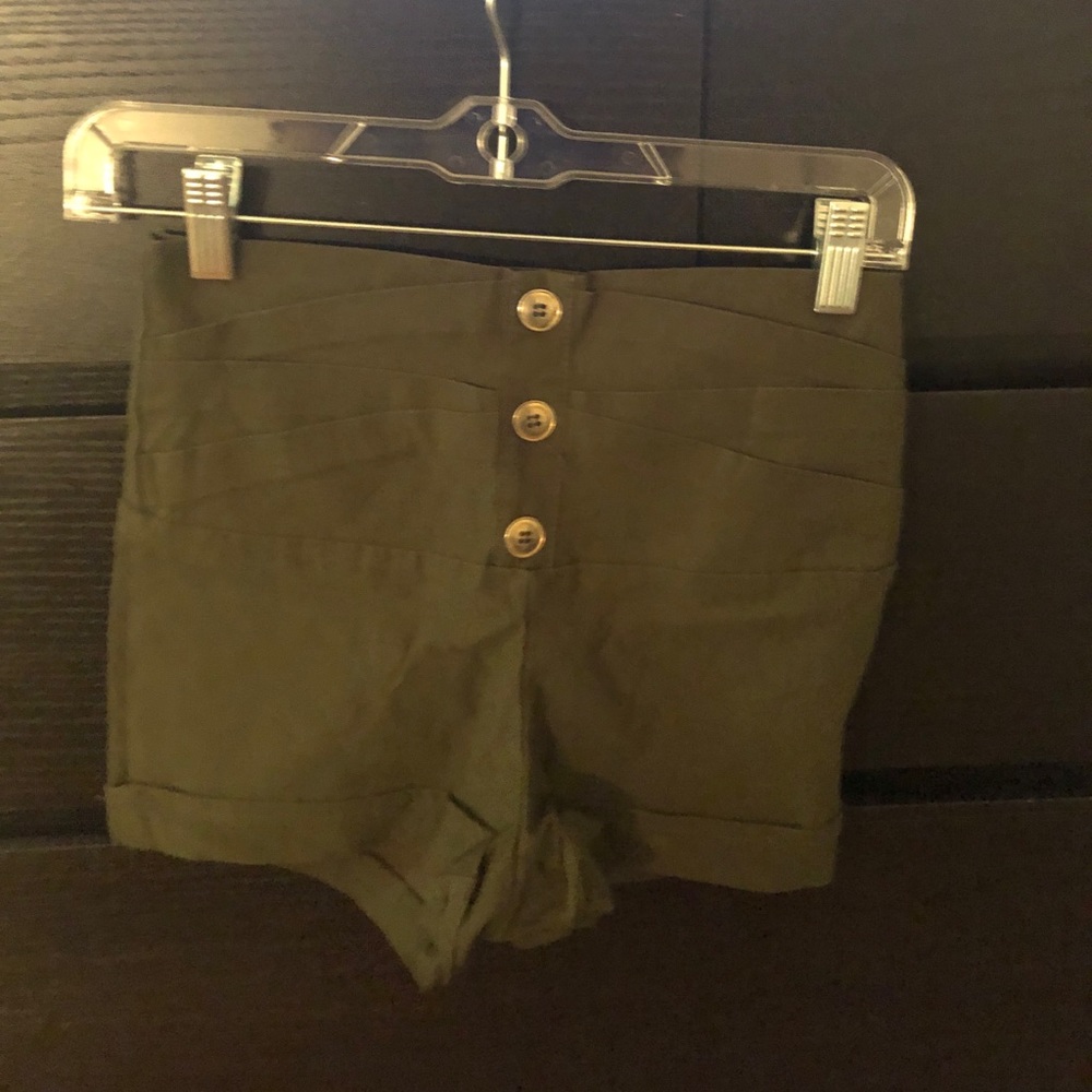 High-Waisted Army Green Shorts